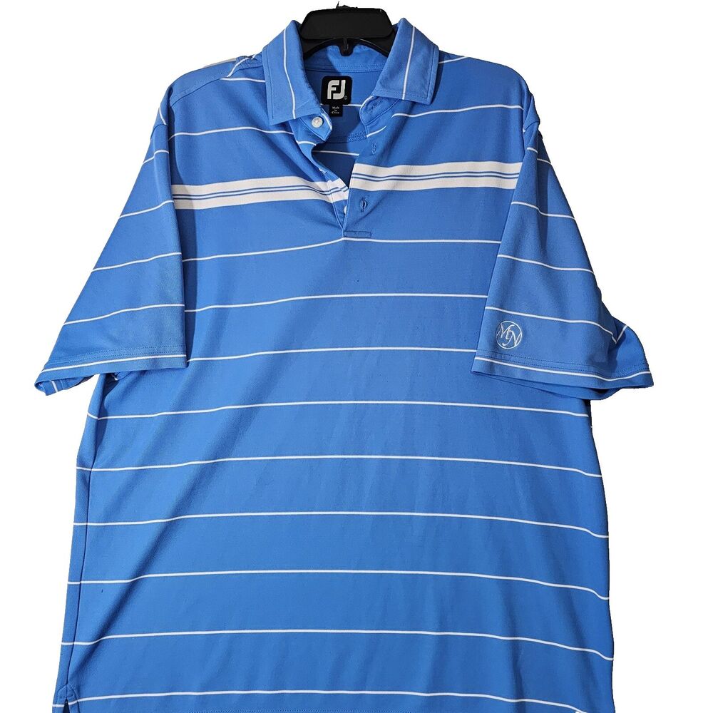 Mens Footjoy XL Polo Golf Shirt Blue Striped MN on Sleeve
